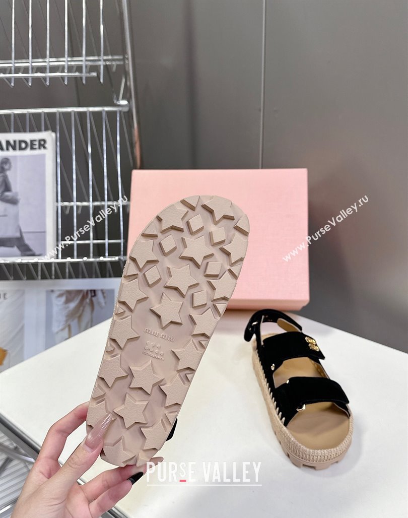 Miu Miu Suede Strap Sandals with Straw Detail Black 2025 (MD-250426054)
