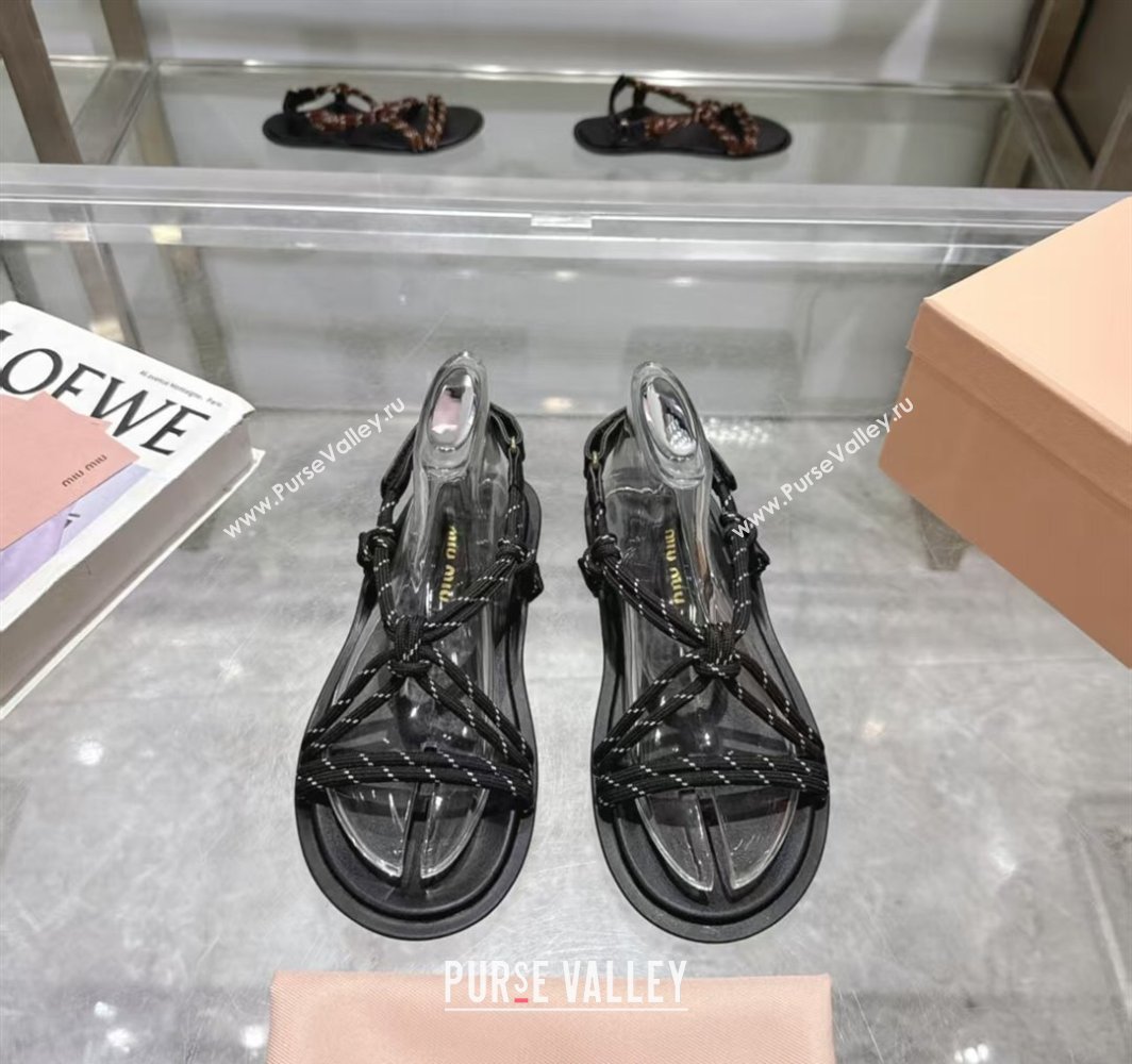 Miu Miu Riviere Cord Flat Sandals Black 2025 5X420E (MD-250426060)