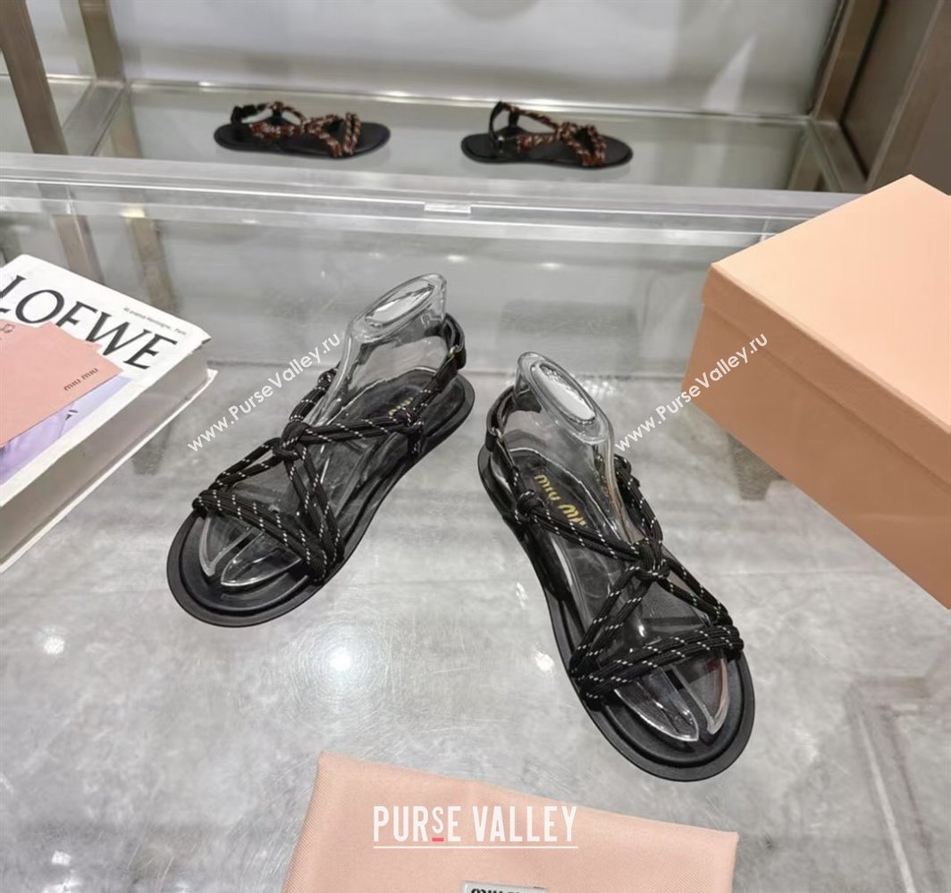 Miu Miu Riviere Cord Flat Sandals Black 2025 5X420E (MD-250426060)