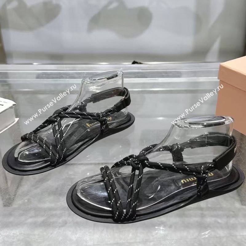 Miu Miu Riviere Cord Flat Sandals Black 2025 5X420E (MD-250426060)