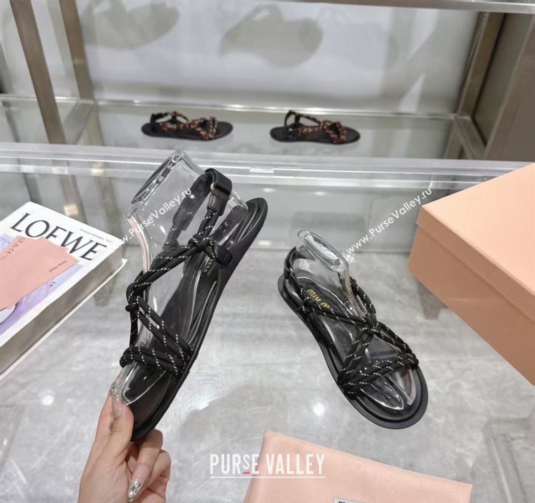 Miu Miu Riviere Cord Flat Sandals Black 2025 5X420E (MD-250426060)