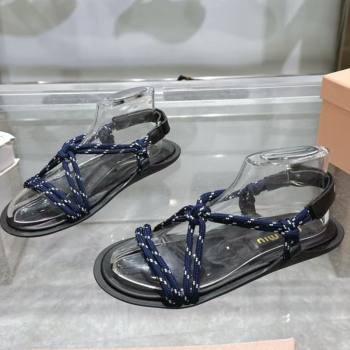 Miu Miu Riviere Cord Flat Sandals Blue 2025 5X420E (MD-250426061)