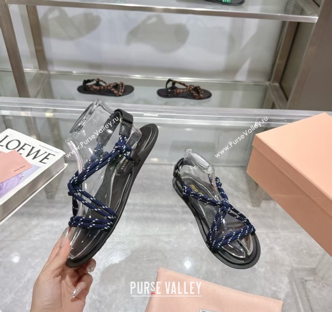 Miu Miu Riviere Cord Flat Sandals Blue 2025 5X420E (MD-250426061)