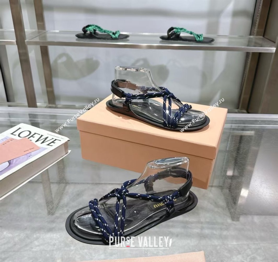 Miu Miu Riviere Cord Flat Sandals Blue 2025 5X420E (MD-250426061)