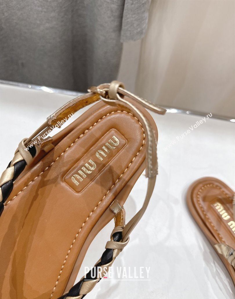 Miu Miu Braided Leather Flat Thong Sandals Brown/Gold 2025 042601 (MD-250426065)