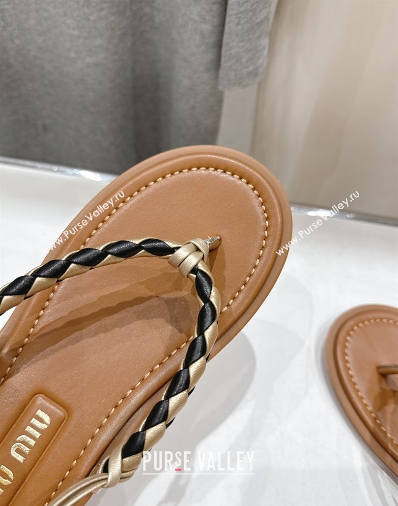 Miu Miu Braided Leather Flat Thong Sandals Brown/Gold 2025 042601 (MD-250426065)