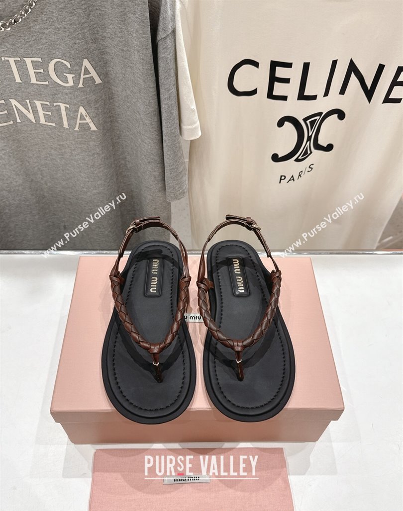 Miu Miu Braided Leather Flat Thong Sandals Black/Brown 2025 042601 (MD-250426066)