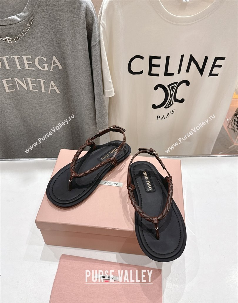 Miu Miu Braided Leather Flat Thong Sandals Black/Brown 2025 042601 (MD-250426066)