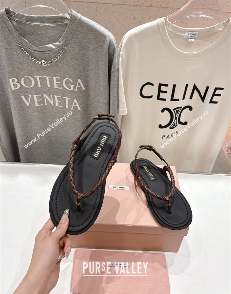 Miu Miu Braided Leather Flat Thong Sandals Black/Brown 2025 042601 (MD-250426066)