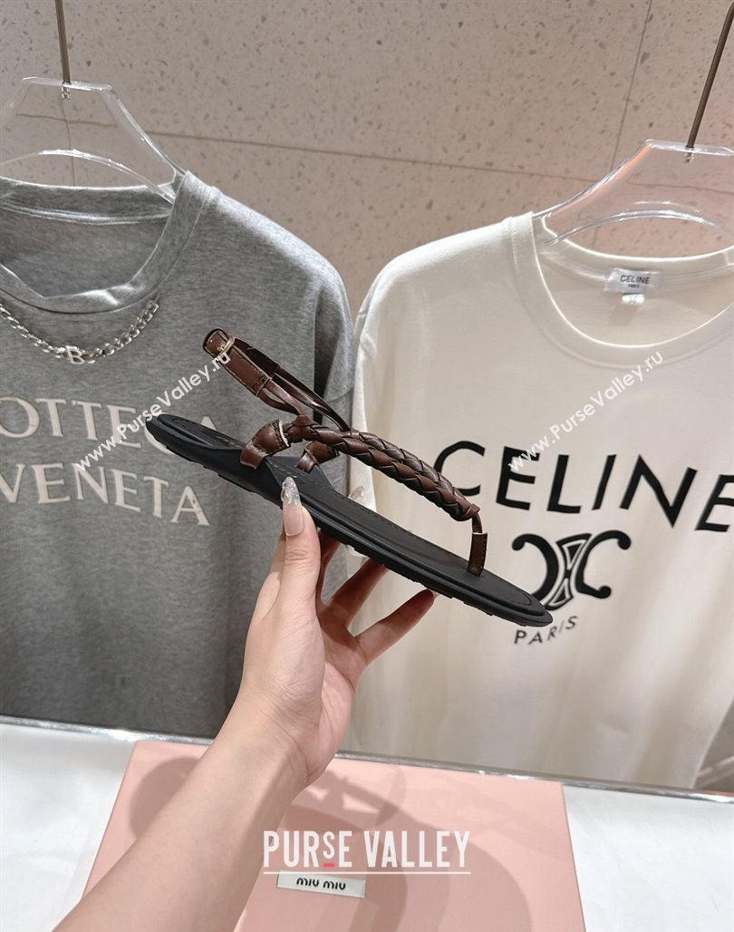 Miu Miu Braided Leather Flat Thong Sandals Black/Brown 2025 042601 (MD-250426066)