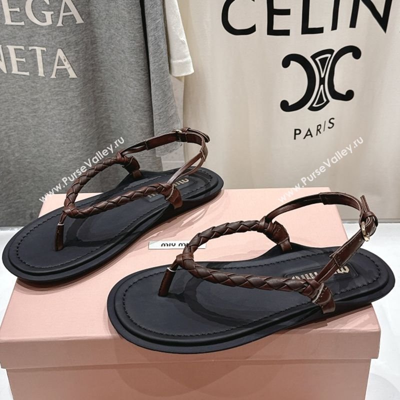 Miu Miu Braided Leather Flat Thong Sandals Black/Brown 2025 042601 (MD-250426066)