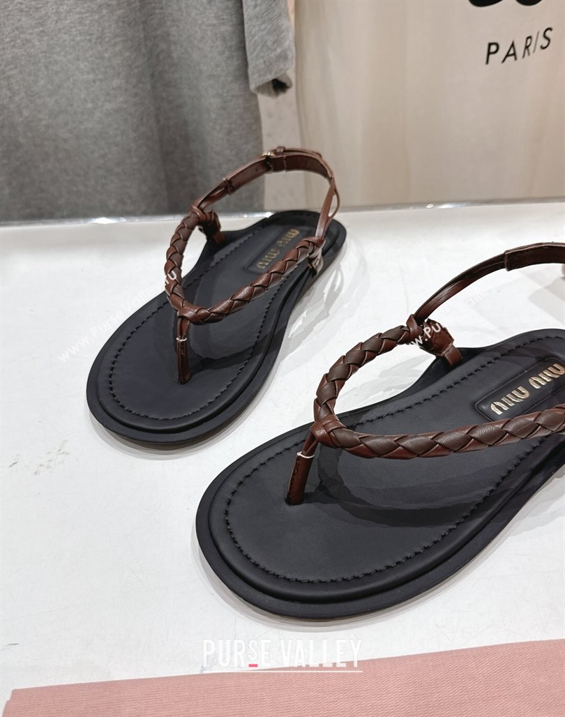 Miu Miu Braided Leather Flat Thong Sandals Black/Brown 2025 042601 (MD-250426066)