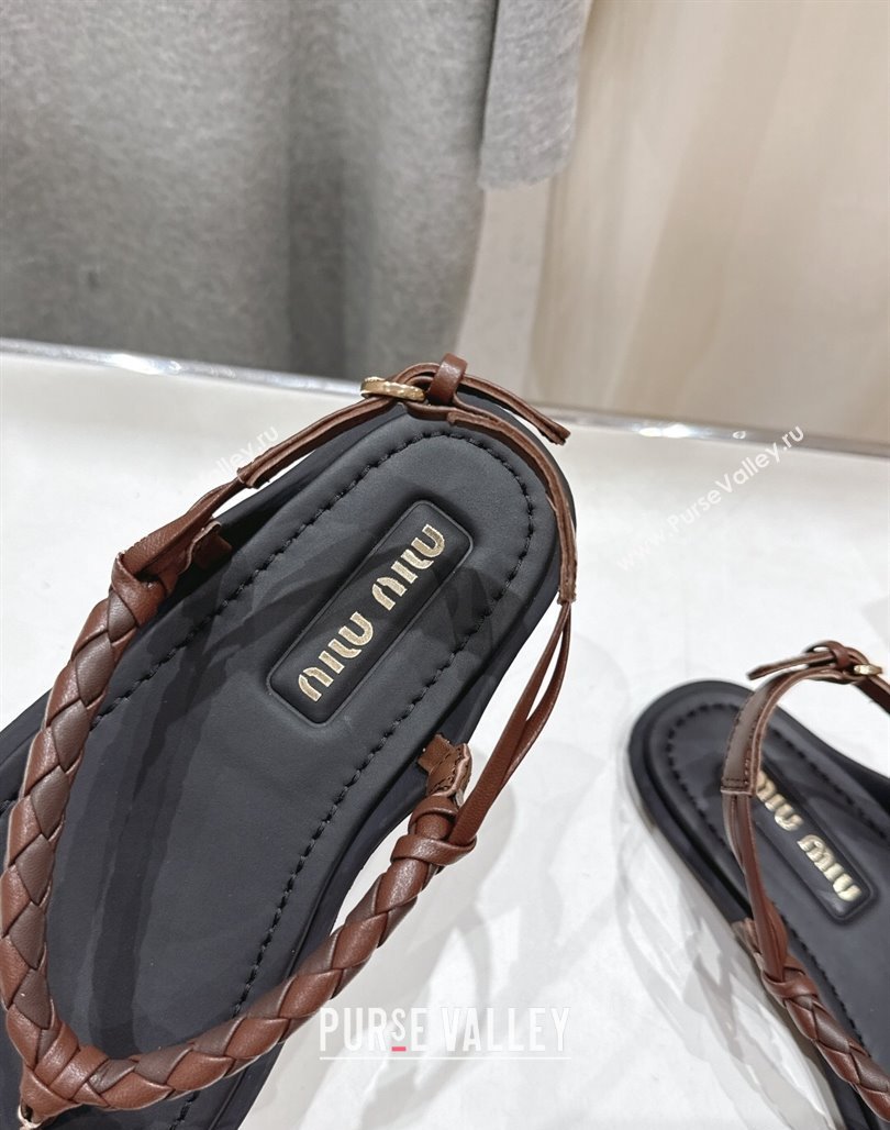 Miu Miu Braided Leather Flat Thong Sandals Black/Brown 2025 042601 (MD-250426066)