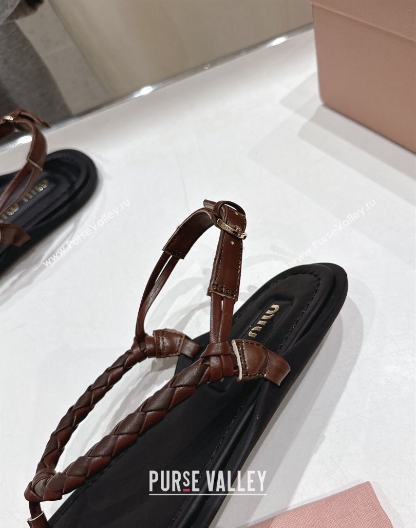 Miu Miu Braided Leather Flat Thong Sandals Black/Brown 2025 042601 (MD-250426066)