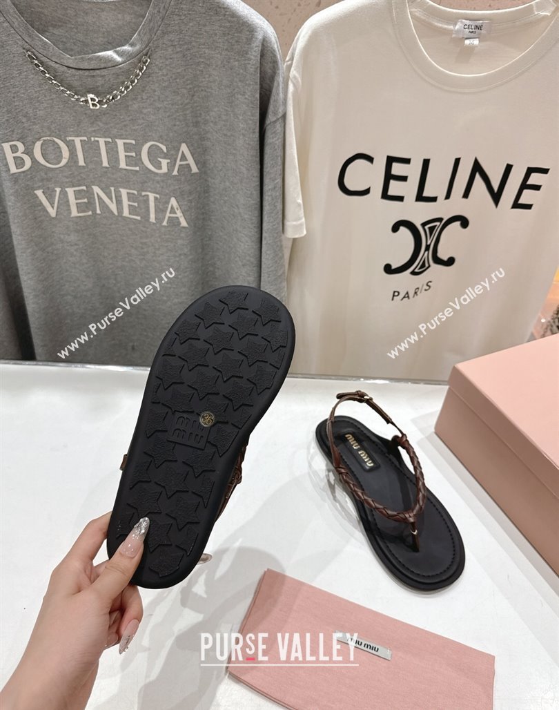 Miu Miu Braided Leather Flat Thong Sandals Black/Brown 2025 042601 (MD-250426066)