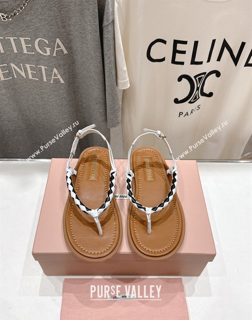 Miu Miu Braided Leather Flat Thong Sandals Brown/White 2025 042601 (MD-250426067)
