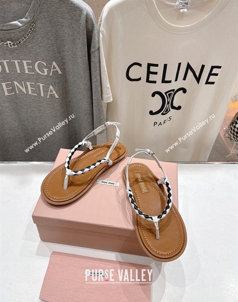 Miu Miu Braided Leather Flat Thong Sandals Brown/White 2025 042601 (MD-250426067)