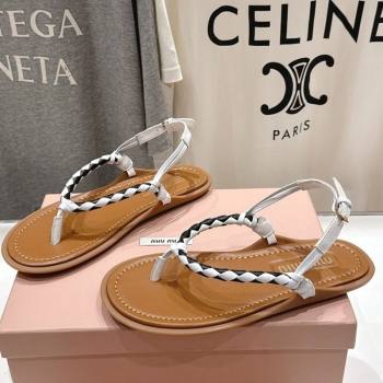 Miu Miu Braided Leather Flat Thong Sandals Brown/White 2025 042601 (MD-250426067)