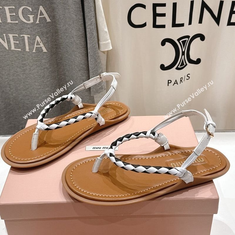 Miu Miu Braided Leather Flat Thong Sandals Brown/White 2025 042601 (MD-250426067)