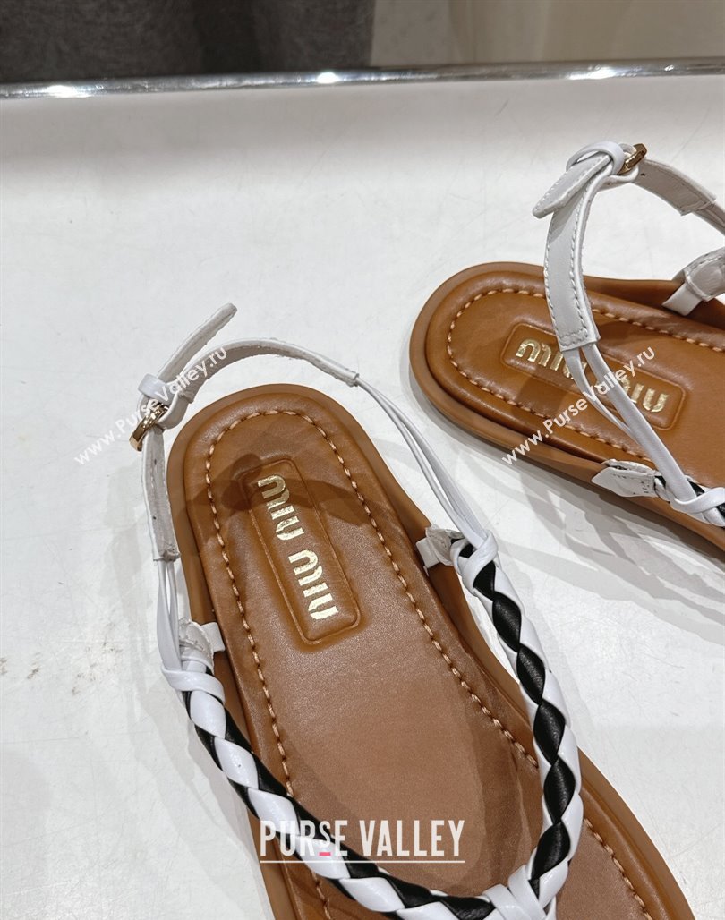 Miu Miu Braided Leather Flat Thong Sandals Brown/White 2025 042601 (MD-250426067)