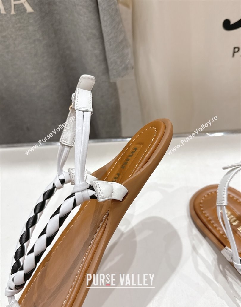 Miu Miu Braided Leather Flat Thong Sandals Brown/White 2025 042601 (MD-250426067)