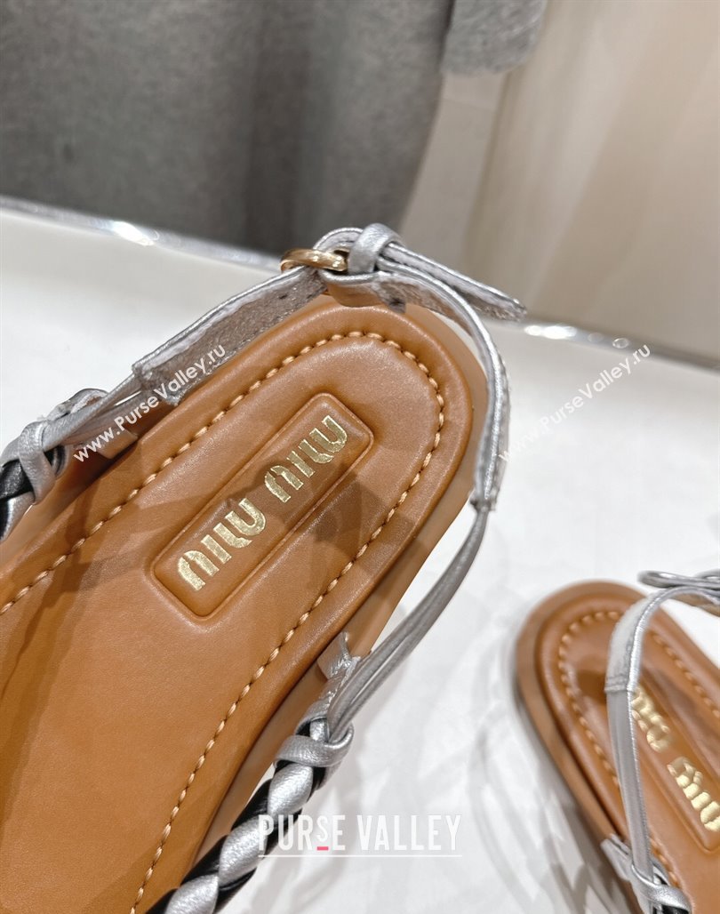 Miu Miu Braided Leather Flat Thong Sandals Brown/Silver 2025 042601 (MD-250426068)