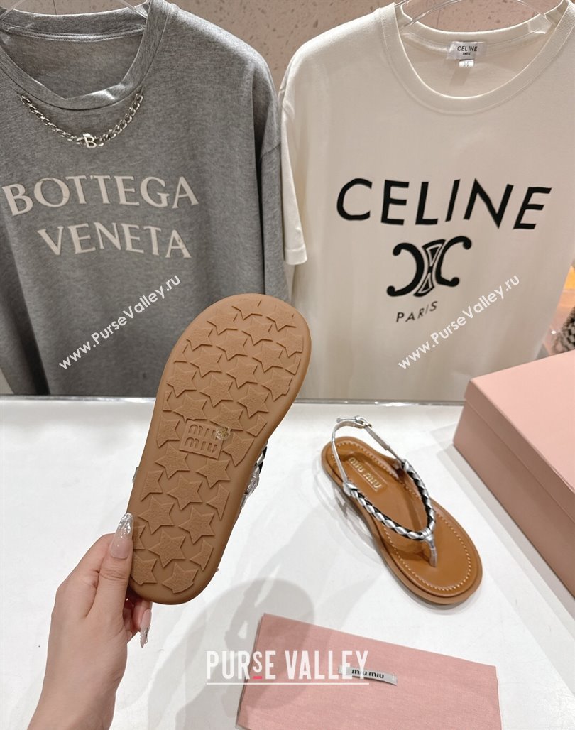 Miu Miu Braided Leather Flat Thong Sandals Brown/Silver 2025 042601 (MD-250426068)