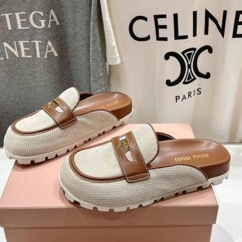 Miu Miu Penny Leather and Canvas Platform Mules Brown 2025 0426 (MD-250426031)