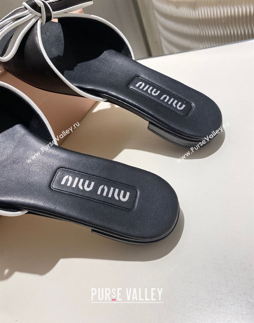 Miu Miu Nappa Leather Flat Slides Sandal with Bow Black 2025 042602 (MD-250426072)