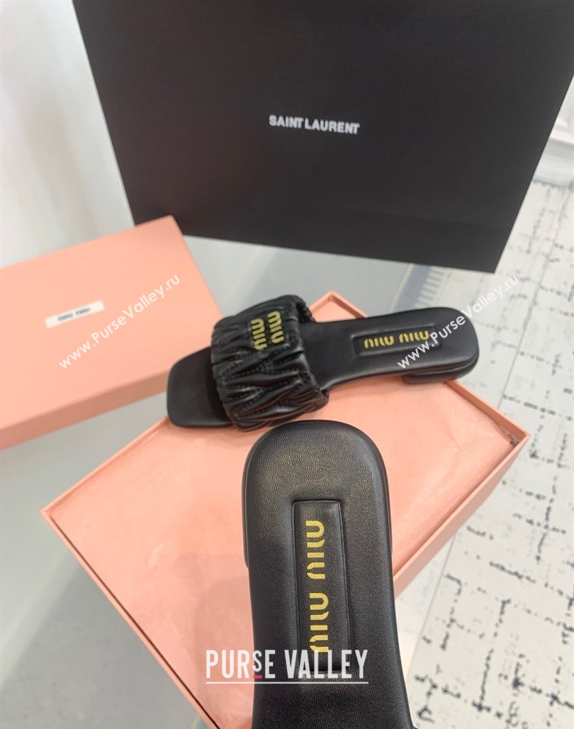 Miu Miu Matelasse Nappa Leather Flat Slides Sandal Black 2025 5XX605 (KER-250426074)