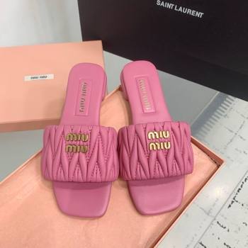Miu Miu Matelasse Nappa Leather Flat Slides Sandal Pink 2025 5XX605 (KER-250426077)