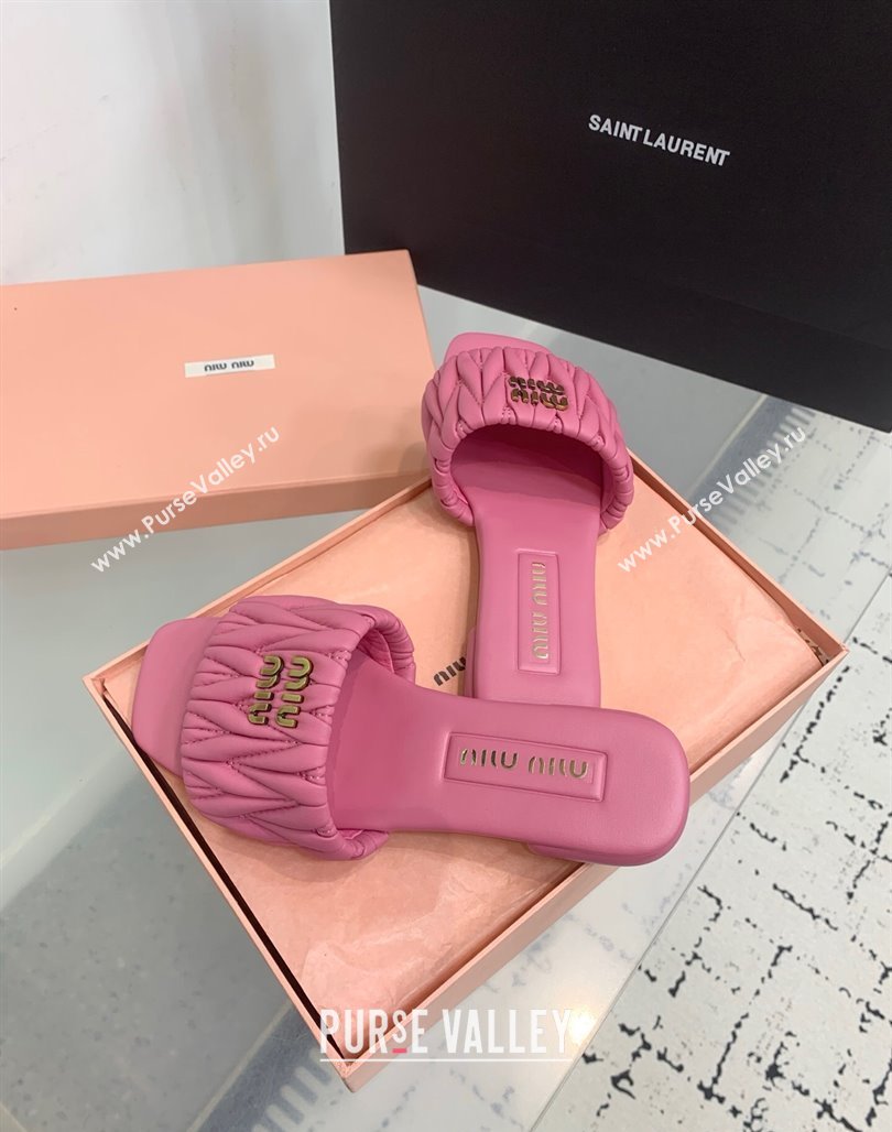 Miu Miu Matelasse Nappa Leather Flat Slides Sandal Pink 2025 5XX605 (KER-250426077)