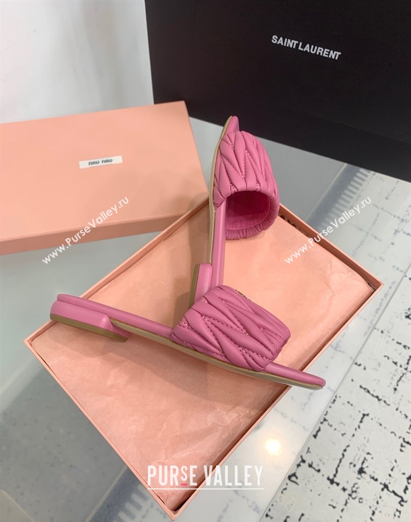 Miu Miu Matelasse Nappa Leather Flat Slides Sandal Pink 2025 5XX605 (KER-250426077)