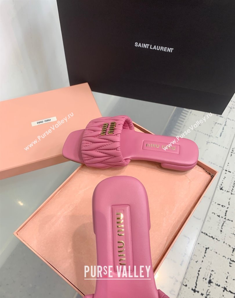 Miu Miu Matelasse Nappa Leather Flat Slides Sandal Pink 2025 5XX605 (KER-250426077)