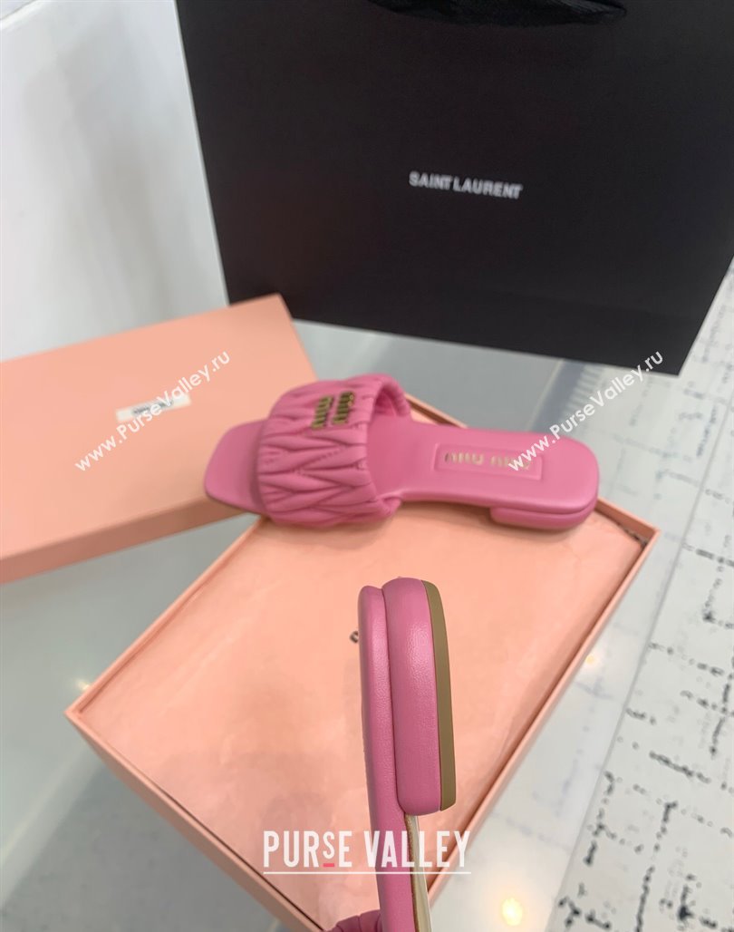 Miu Miu Matelasse Nappa Leather Flat Slides Sandal Pink 2025 5XX605 (KER-250426077)