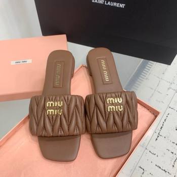 Miu Miu Matelasse Nappa Leather Flat Slides Sandal Brown2 2025 5XX605 (KER-250426080)