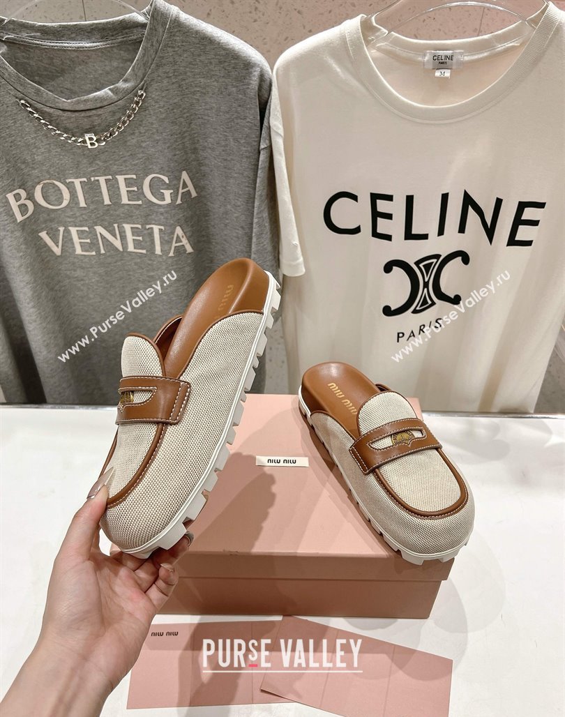 Miu Miu Penny Leather and Canvas Platform Mules Brown 2025 0426 (MD-250426031)