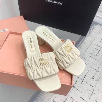Miu Miu Matelasse Nappa Leather Heel Slides Sandal 5.5cm White 2025 5XX657 (KER-250426083)