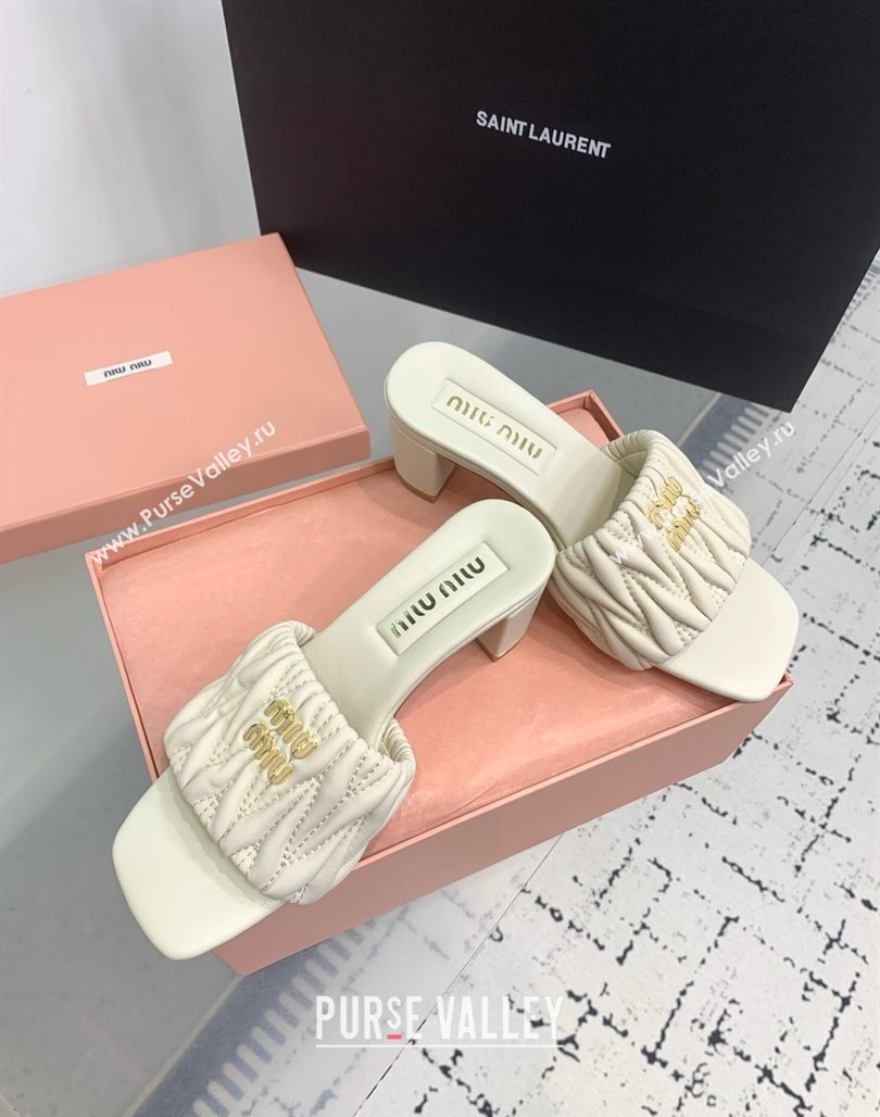 Miu Miu Matelasse Nappa Leather Heel Slides Sandal 5.5cm White 2025 5XX657 (KER-250426083)