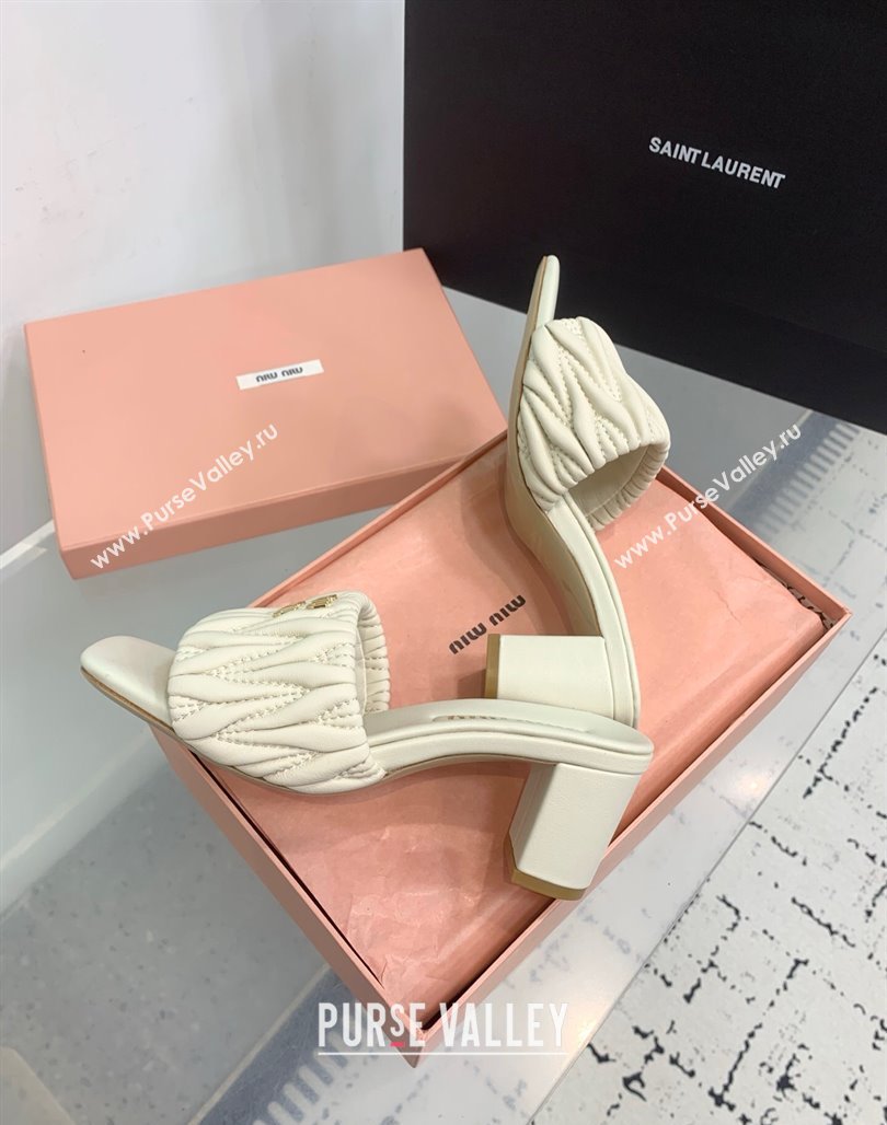 Miu Miu Matelasse Nappa Leather Heel Slides Sandal 5.5cm White 2025 5XX657 (KER-250426083)