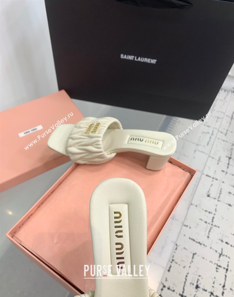 Miu Miu Matelasse Nappa Leather Heel Slides Sandal 5.5cm White 2025 5XX657 (KER-250426083)