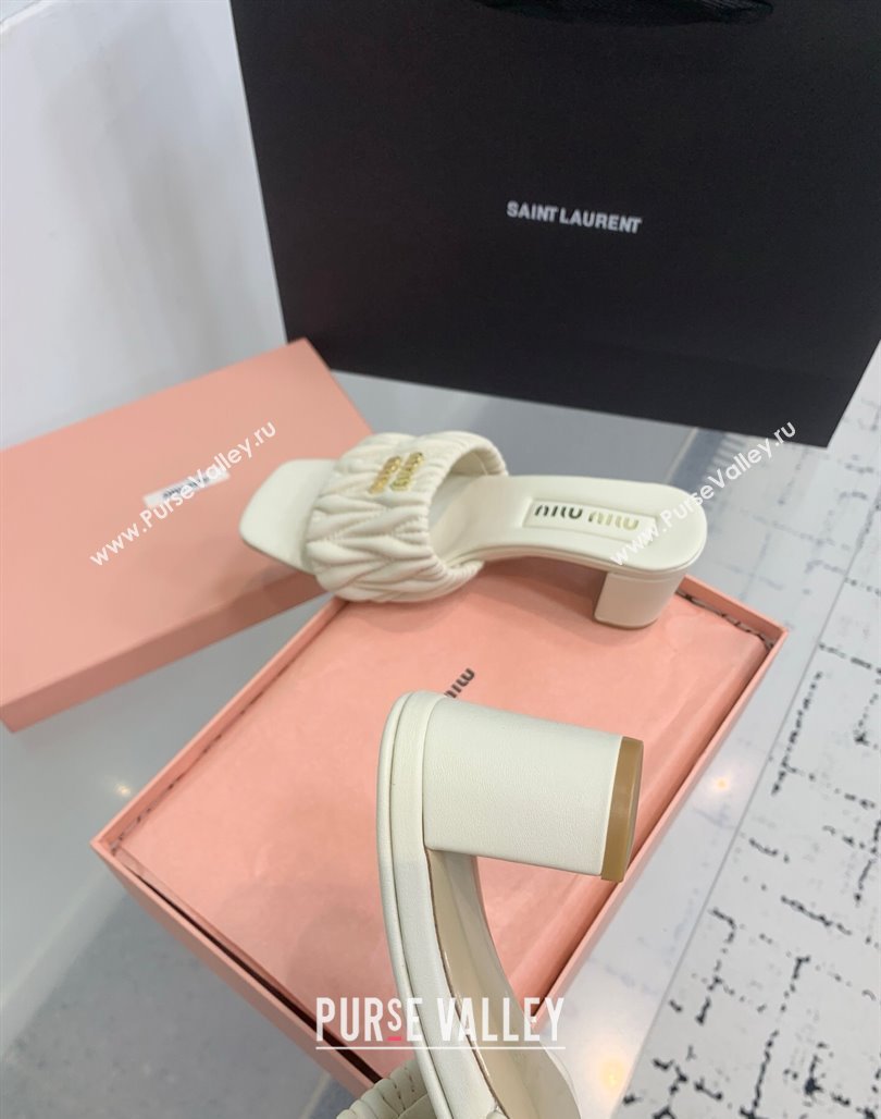 Miu Miu Matelasse Nappa Leather Heel Slides Sandal 5.5cm White 2025 5XX657 (KER-250426083)