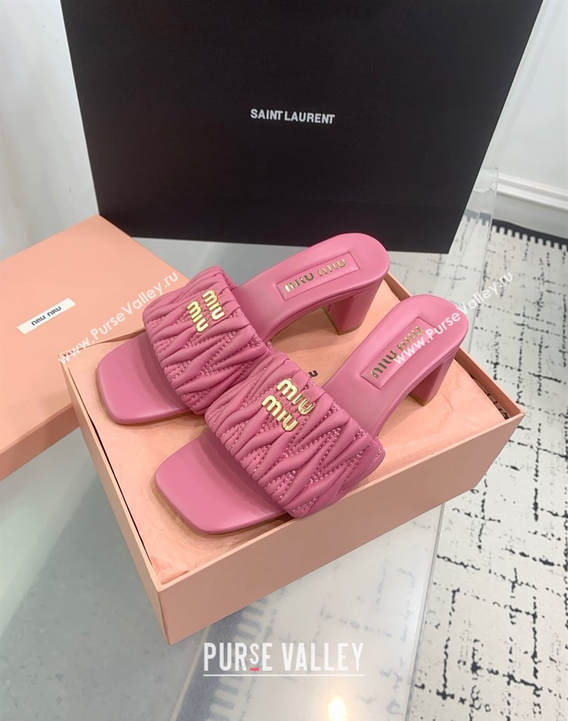 Miu Miu Matelasse Nappa Leather Heel Slides Sandal 5.5cm Pink 2025 5XX657 (KER-250426086)
