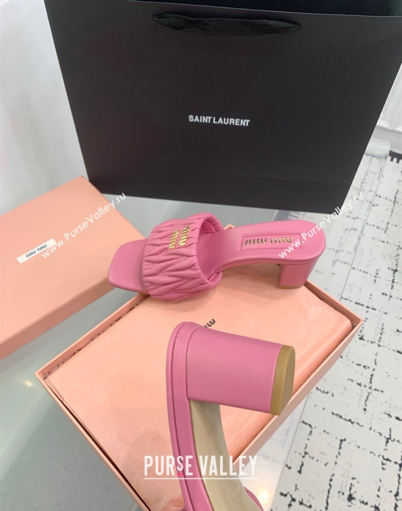 Miu Miu Matelasse Nappa Leather Heel Slides Sandal 5.5cm Pink 2025 5XX657 (KER-250426086)