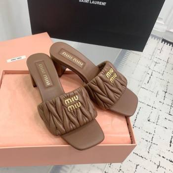 Miu Miu Matelasse Nappa Leather Heel Slides Sandal 5.5cm Brown 2025 5XX657 (KER-250426088)