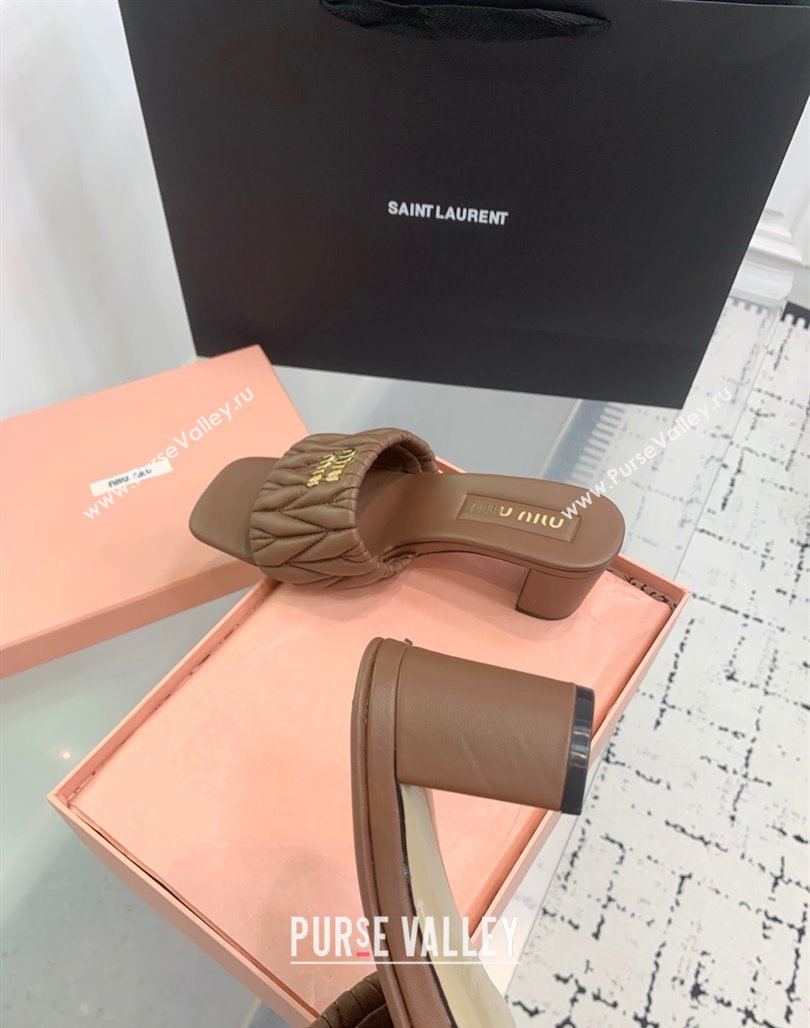 Miu Miu Matelasse Nappa Leather Heel Slides Sandal 5.5cm Brown 2025 5XX657 (KER-250426088)