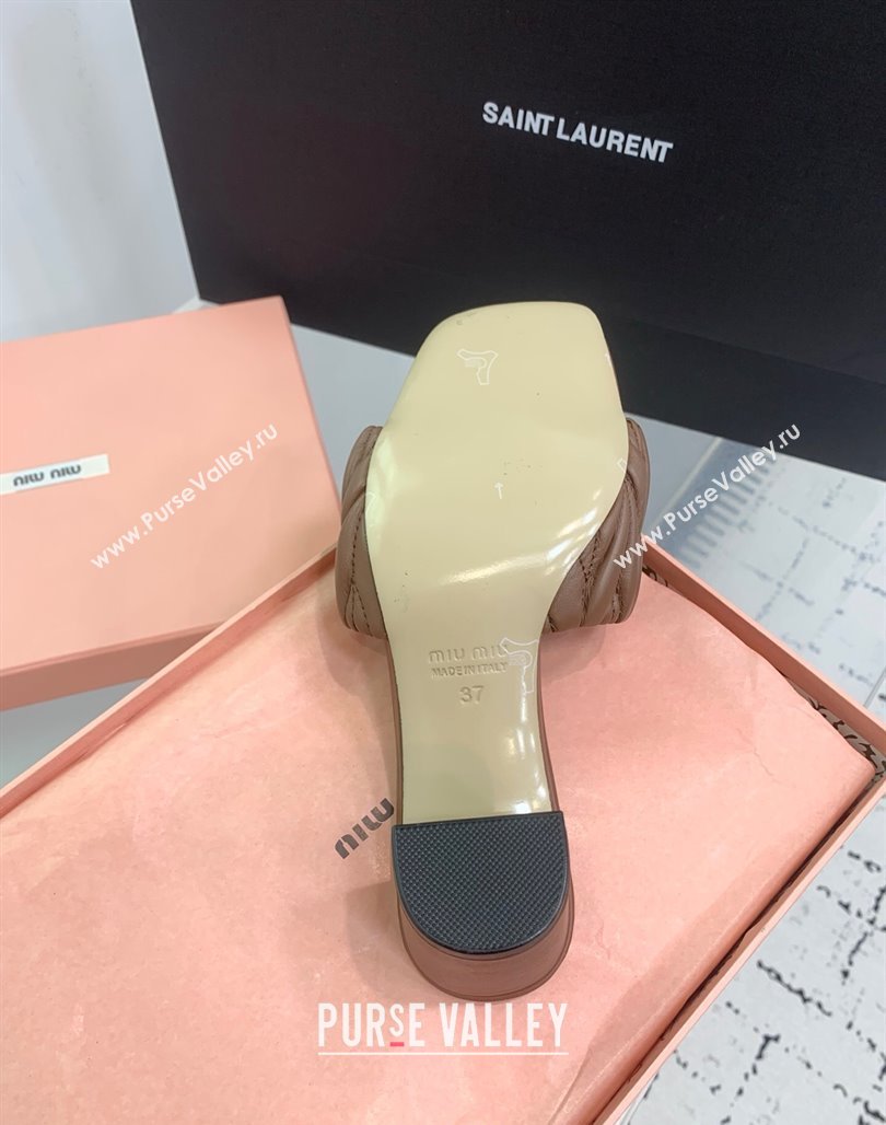 Miu Miu Matelasse Nappa Leather Heel Slides Sandal 5.5cm Brown 2025 5XX657 (KER-250426088)