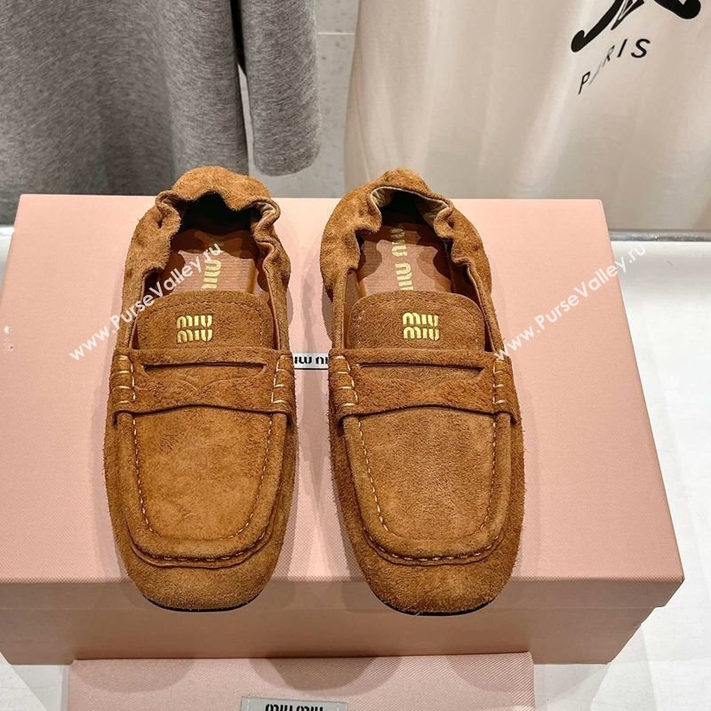 Miu Miu Suede flat loafers Brown2 2025 5D341E (MD-250426034)