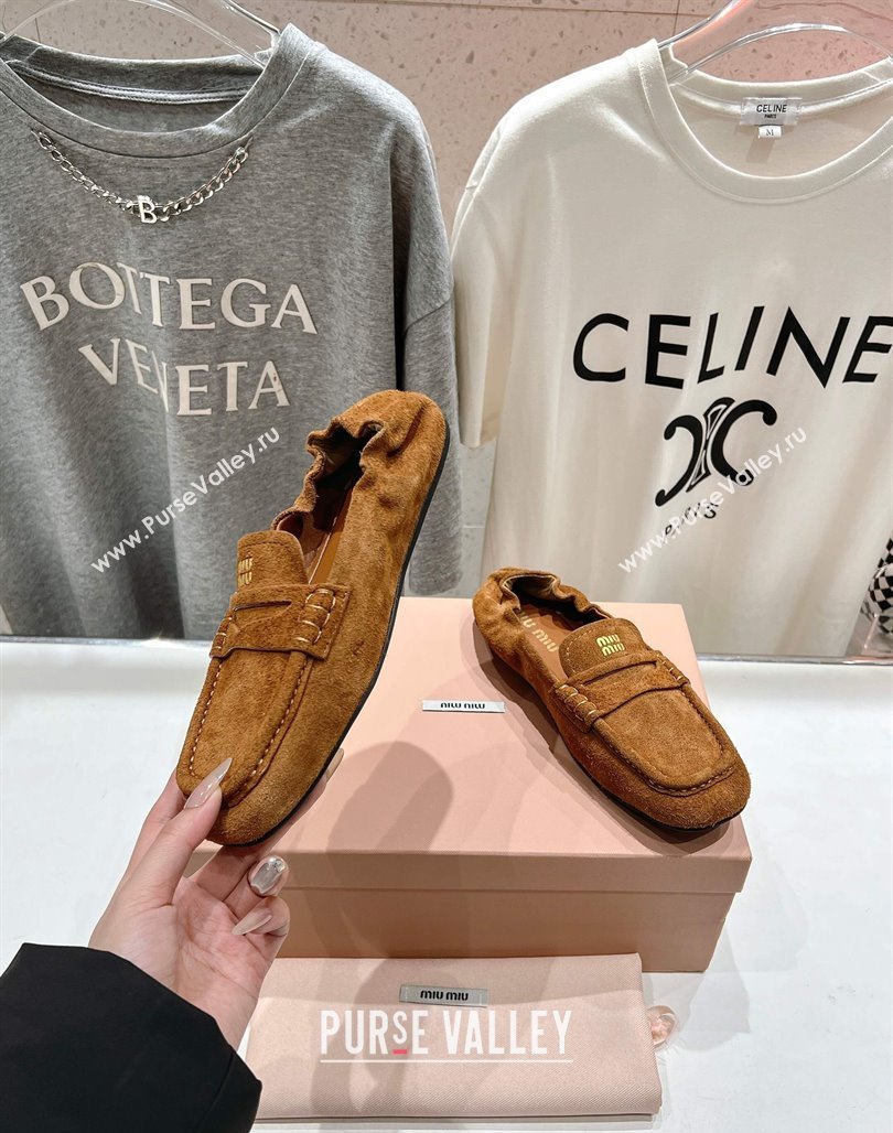 Miu Miu Suede flat loafers Brown2 2025 5D341E (MD-250426034)