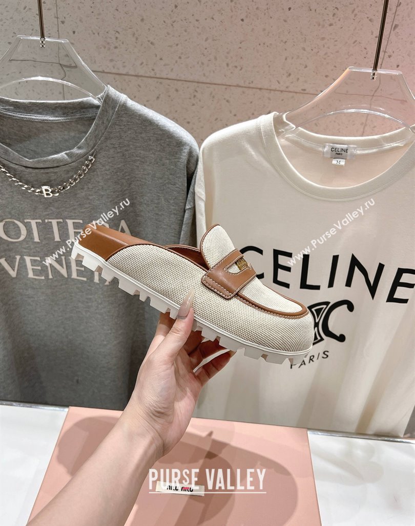 Miu Miu Penny Leather and Canvas Platform Mules Brown 2025 0426 (MD-250426031)